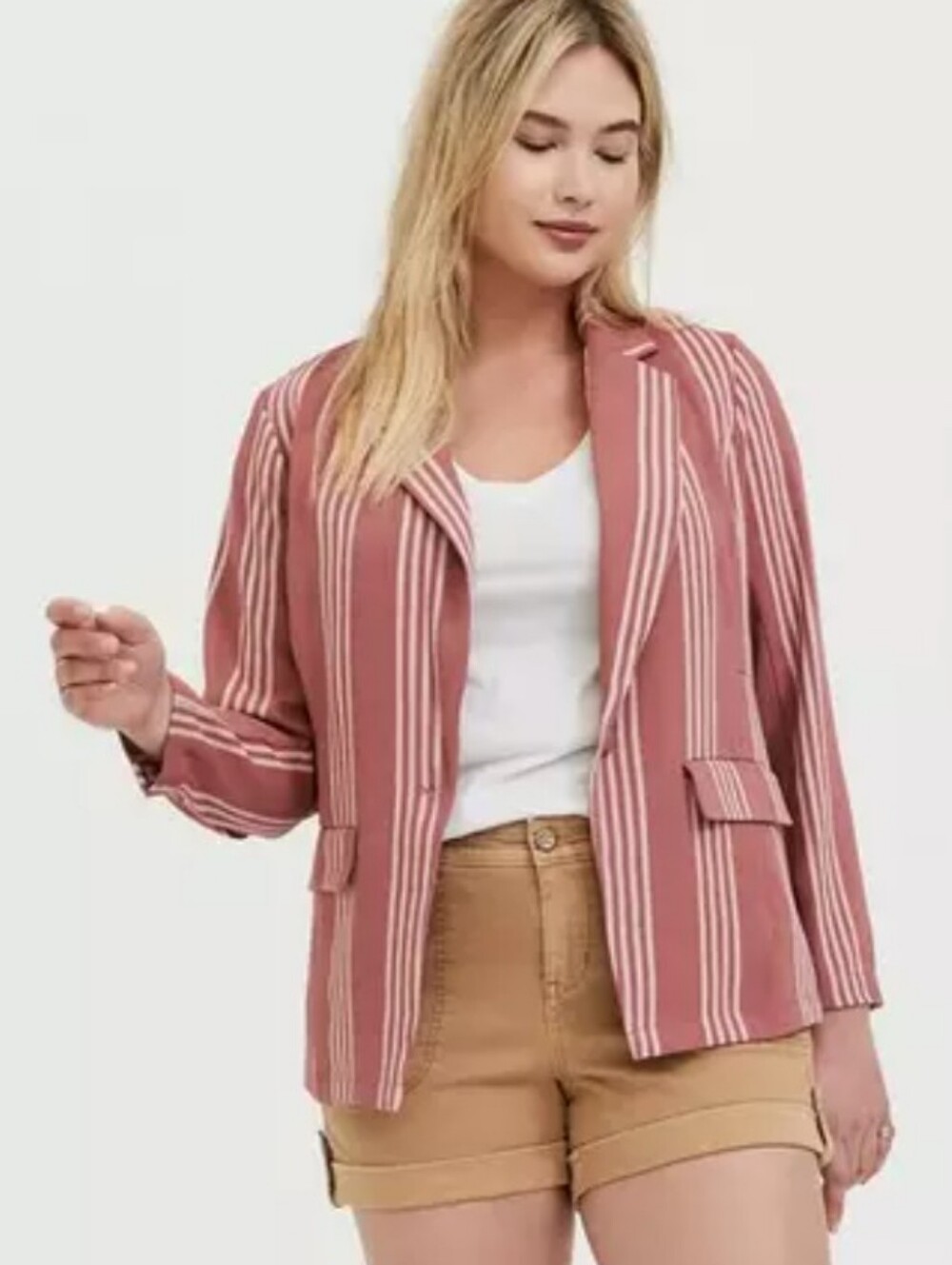 Torrid Boyfriend Blazer in Pink Stripe Women's Plus Size 4X